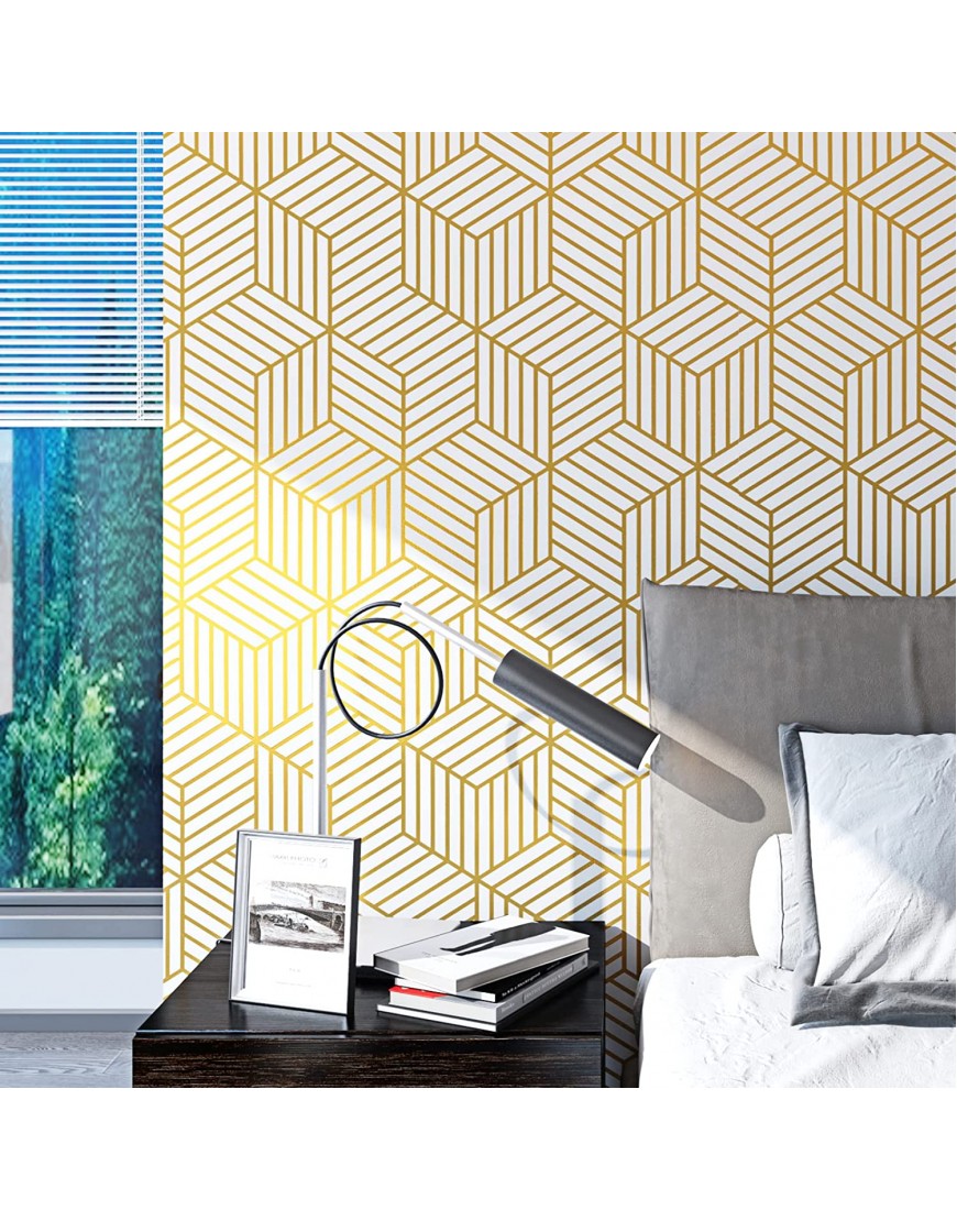 Removable Gold Wallpaper Stick and Peel Modern Bedroom Bathroom Living Room Walls Patterned Contact Paper for Cabinets Desk Kitchen Furniture Gold Accent Wall Peel and Stick on 17.7X79,ReWallpaper