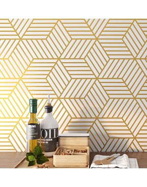 Removable Gold Wallpaper Stick and Peel Modern Bedroom Bathroom Living Room Walls Patterned Contact Paper for Cabinets Desk Kitchen Furniture Gold Accent Wall Peel and Stick on 17.7X79",ReWallpaper