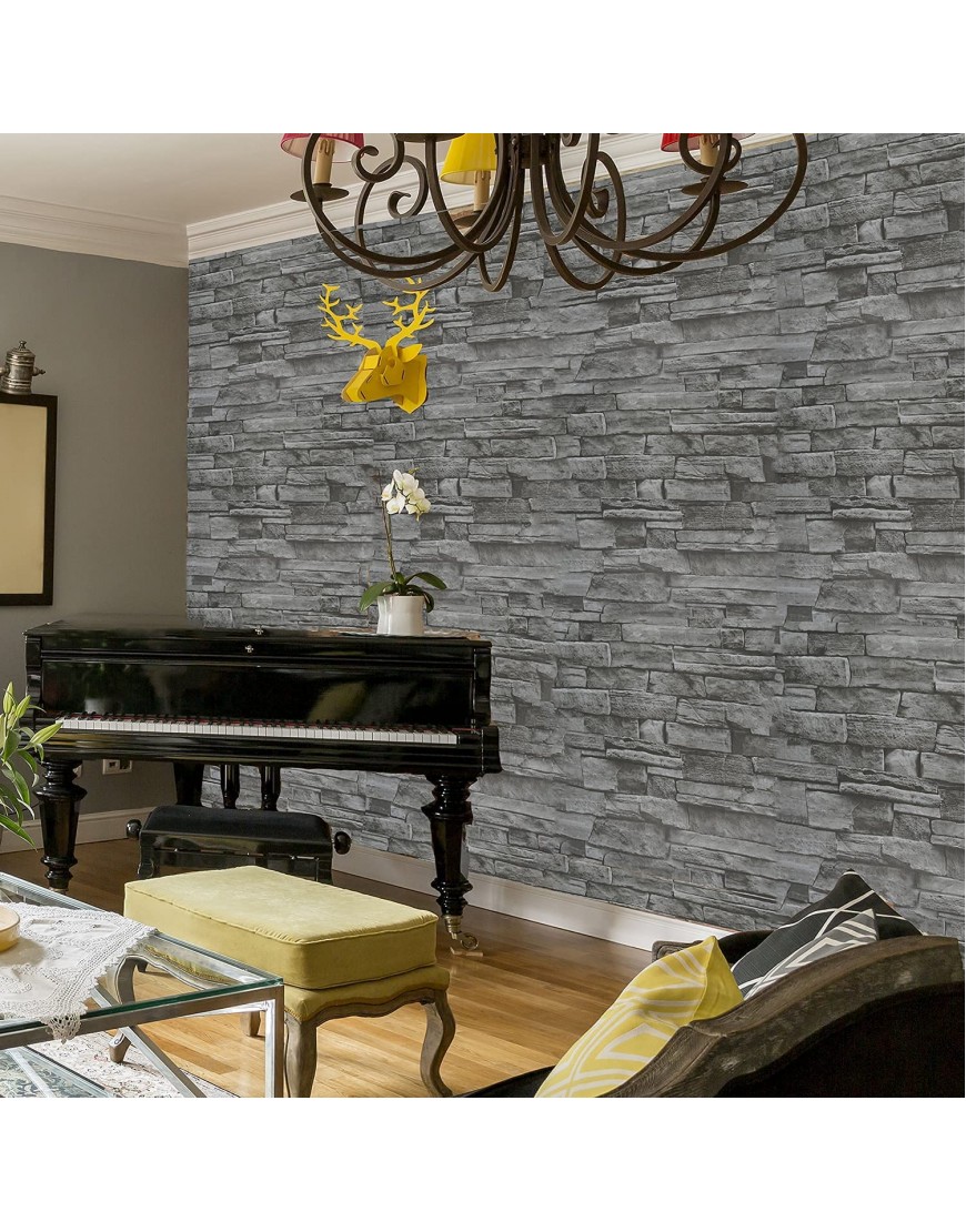 Rock Wallpaper Stone Peel and Stick Wallpaper Stone Self-Adhesive & Removable Wallpaper 3D Stone Paper for Backsplash Countertop Wall Easy to Clean Realistic Stone Textured 17.7” × 118” Vinyl