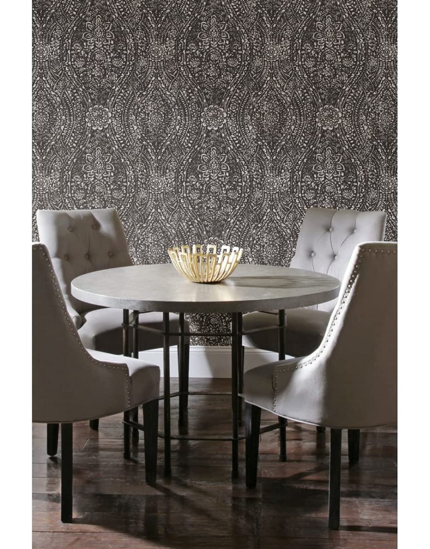 RoomMates RMK11570WP Black and Taupe Ornate Ogee Peel and Stick Wallpaper