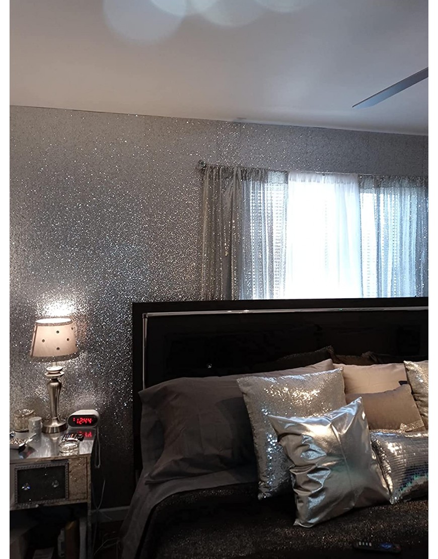 Self Adhesive Silver Chunky Glitter Wallpaper Sparkle Sequins Fabric 17.4in x 16.4ft Silver