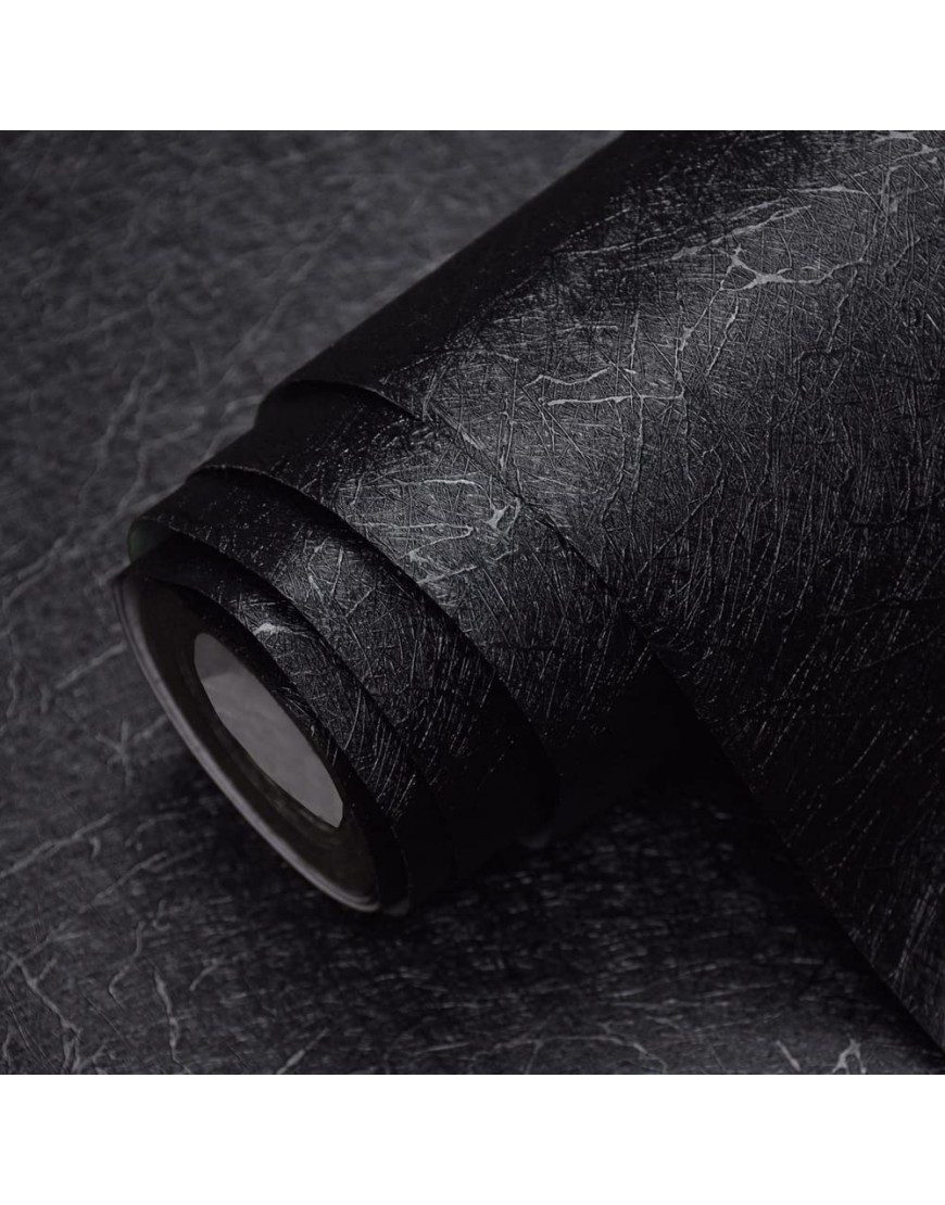 Silk Black Peel and Stick Wallpaper Self Adhesive Removable Black Contact Paper Embossed Black Wallpaper Stick and Peel Vinyl Film 17.7”×393”