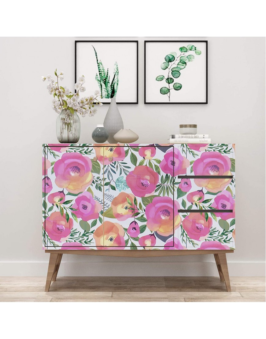 Wenmer Pink Floral Wallpaper 17.7 x 196 Peel and Stick Peach Pink Flower Wallpaper Decorative Watercolor Removable Wallpaper for Dresser Cabinet Shelf Liner Bedroom Bathroom Accent Walls