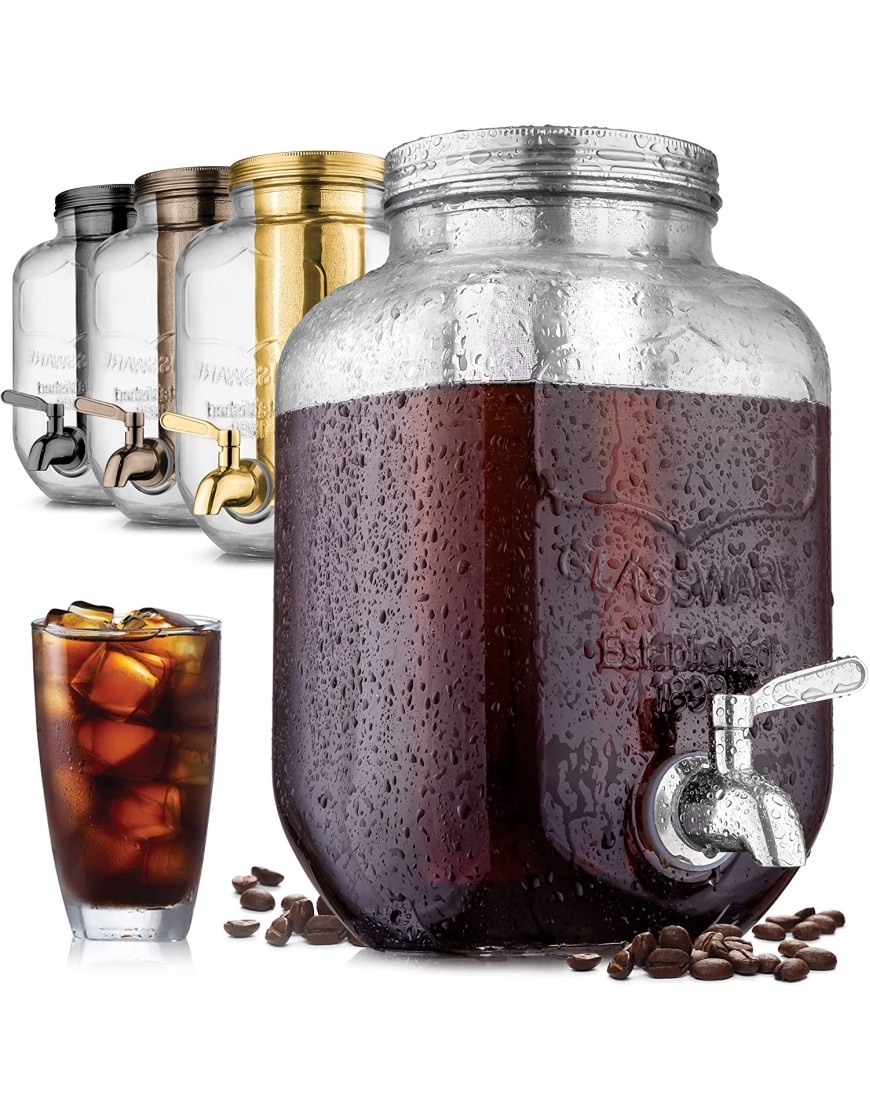 1 Gallon Cold Brew Coffee Maker with EXTRA-THICK Glass Carafe & Stainless Steel Mesh Filter Premium Iced Coffee Maker Cold Brew Pitcher & Tea Infuser by Zulay Kitchen