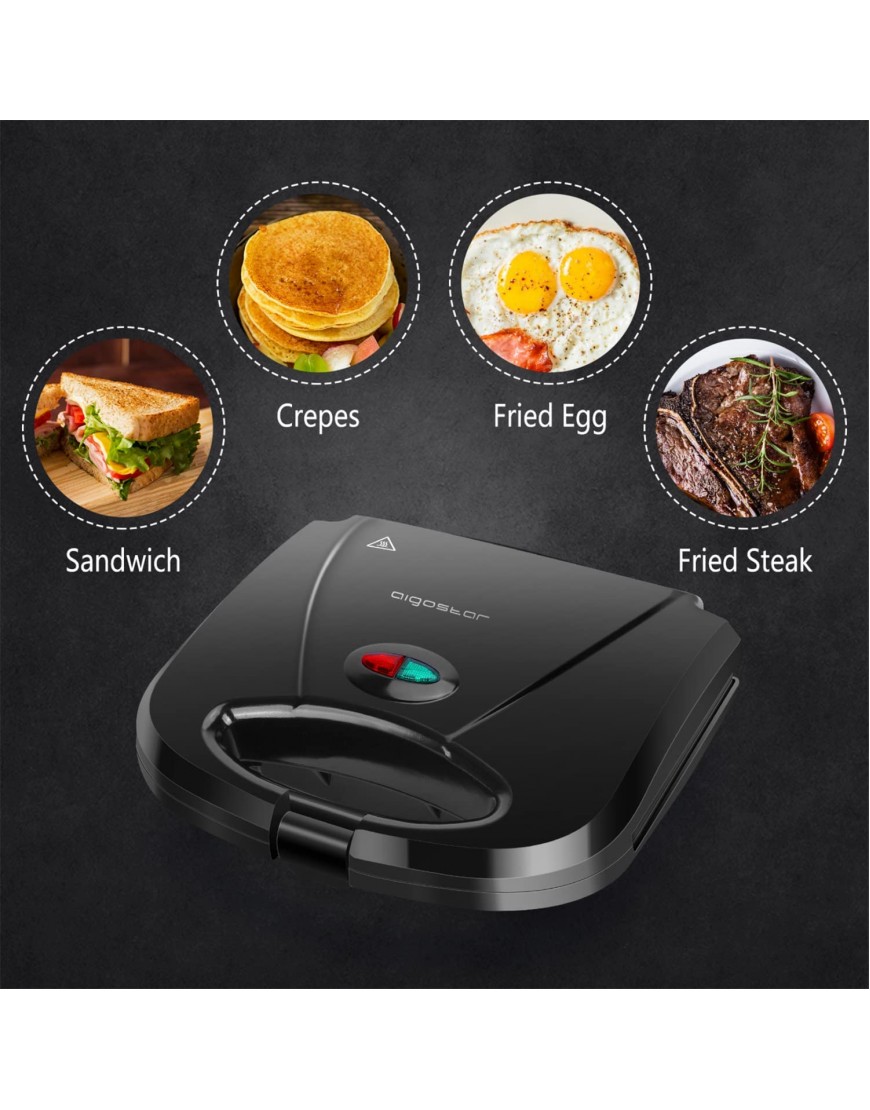Aigostar Sandwich Maker with Non-stick Deep Grid Surface for Egg Ham Steaks Compact Electric Grill Black ETL Certificated Roy