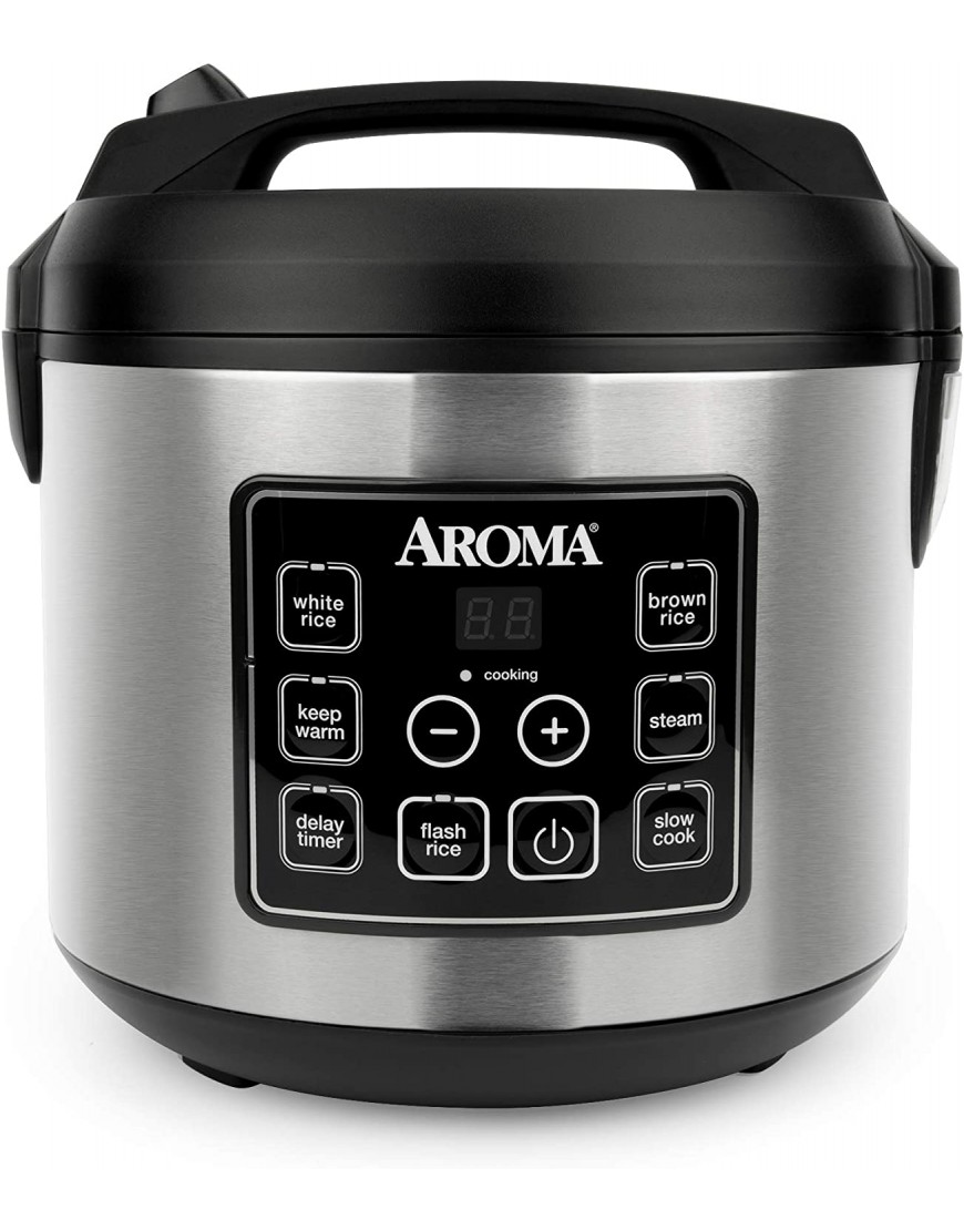 Aroma Housewares 20 Cup Cooked 10 cup uncooked Digital Rice Cooker Slow Cooker Food Steamer SS Exterior ARC-150SB,Black