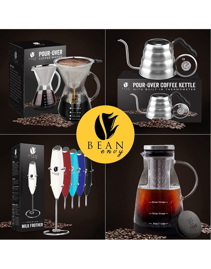 Bean Envy Milk Frother for Coffee Handheld Mini Electric Drink Mixer Foamer & Frother with Stand for Coffee Lattes Hot Chocolates and Shakes Black