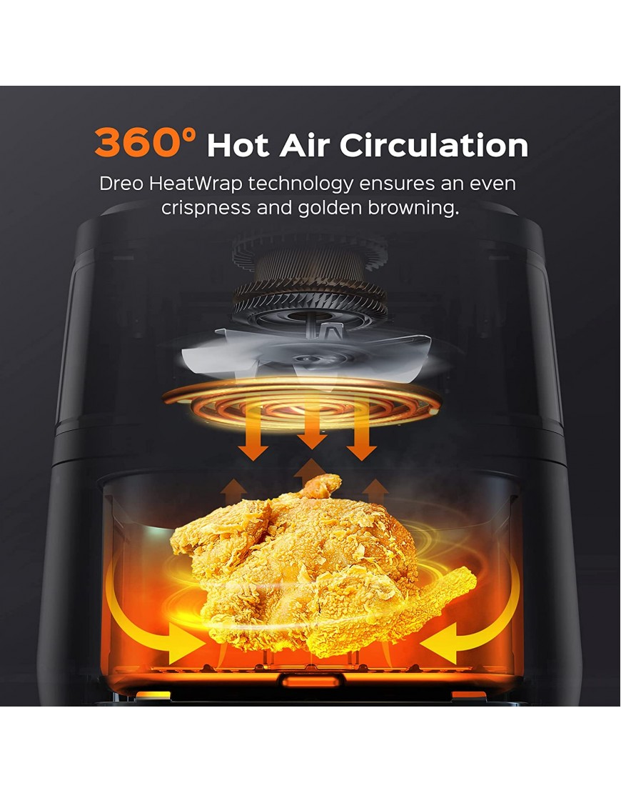 Dreo Air Fryer Pro Max 11-in-1 Digital Air Fryer Oven Cooker with 100 Recipes Visible Window Supports Customerizable Cooking 100℉ to 450℉ LED Touchscreen Easy to Clean Shake Reminder 6.8QT,Black,Large,DR-KAF001
