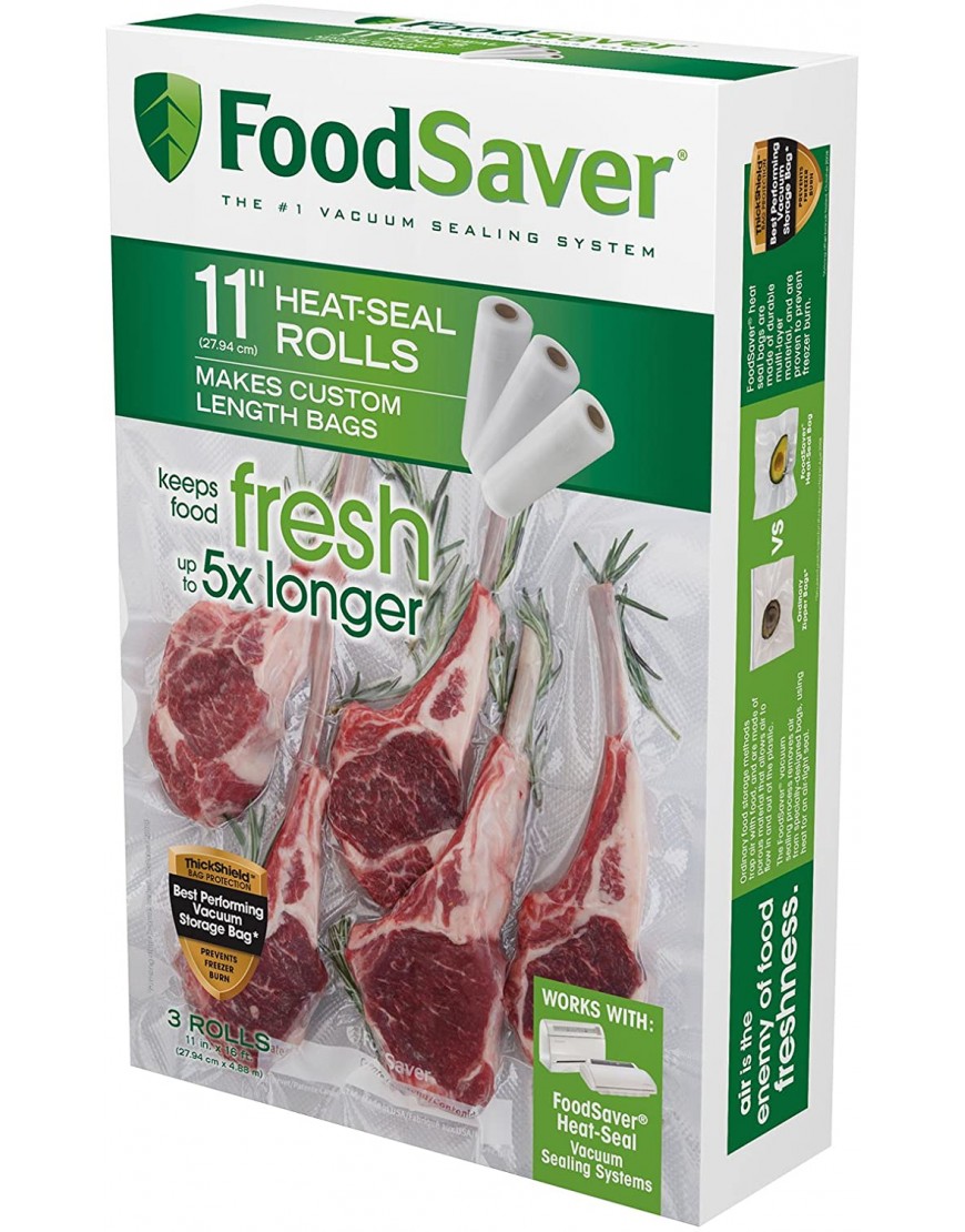 FoodSaver 11" x 16' Vacuum Seal Roll | Make Custom-Sized BPA-Free Vacuum Sealer Bags | 3-Pack Frustration-Free Packaging