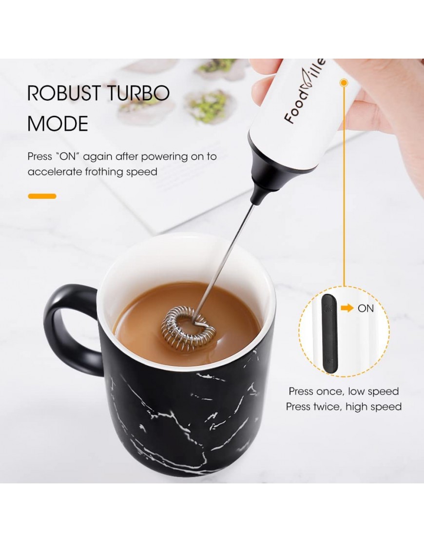 FoodVille MF05 Rechargeable Milk Frother USB Charging Handheld Foam Maker with One Additional Frother for Cappuccino Latte Bulletproof Coffee Keto Diet Protein Powder Matcha