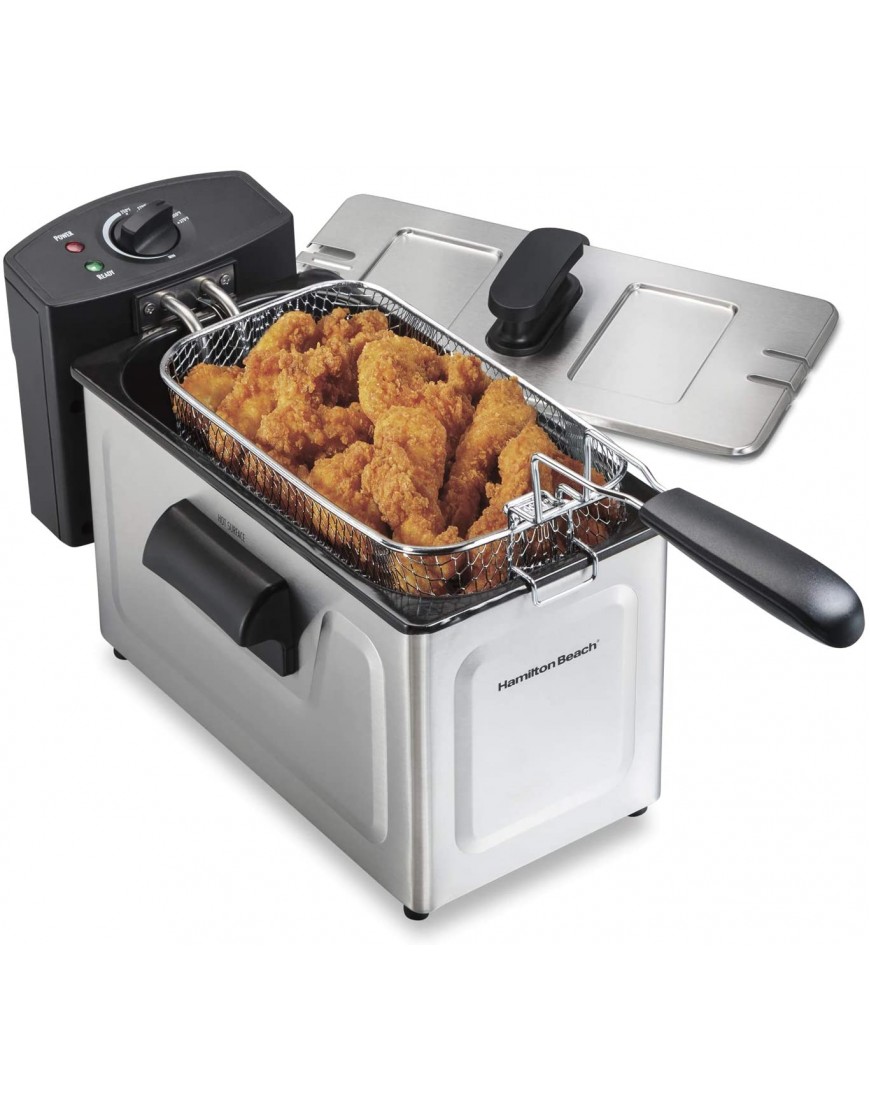 Hamilton Beach 35032 Professional Grade Electric Deep Fryer Frying Basket with Hooks 1500 Watts 3 Ltrs New for 2021 Stainless Steel