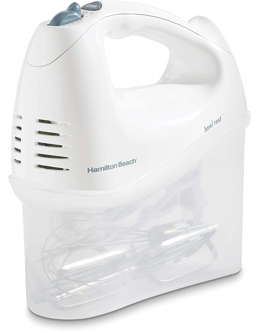 Hamilton Beach 6-Speed Electric Hand Mixer with Whisk Traditional Beaters Snap-On Storage Case White