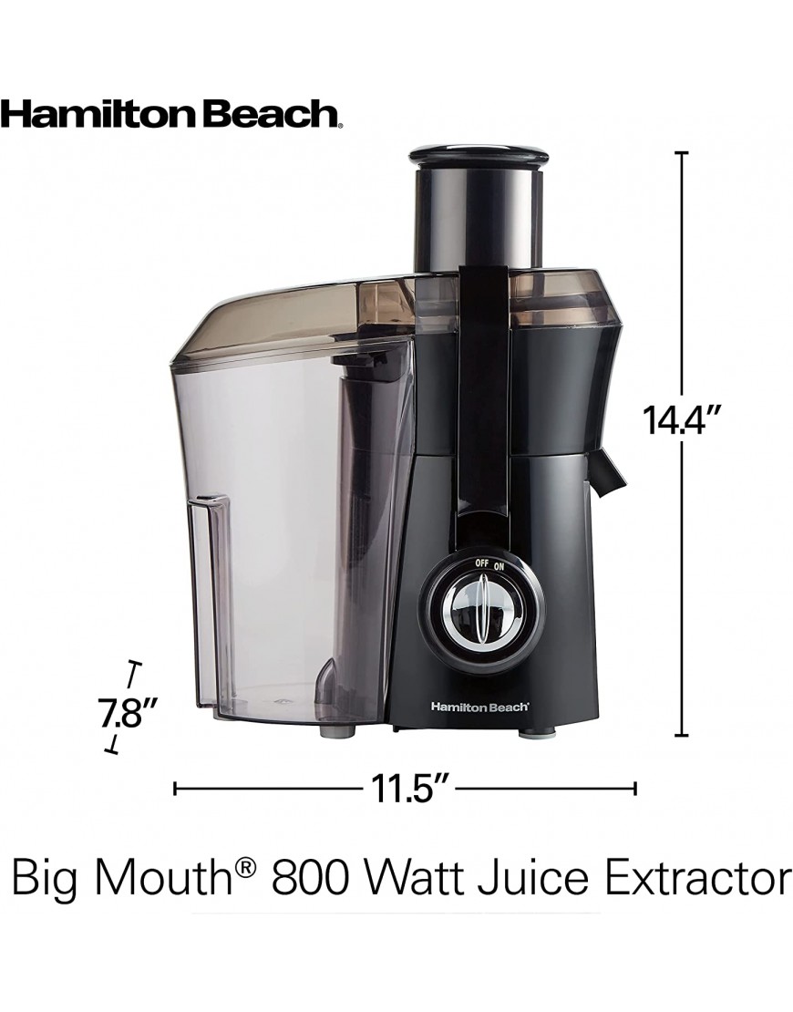 Hamilton Beach Juicer Machine Big Mouth Large 3” Feed Chute for Whole Fruits and Vegetables Easy to Clean Centrifugal Extractor BPA Free 800W Motor Black