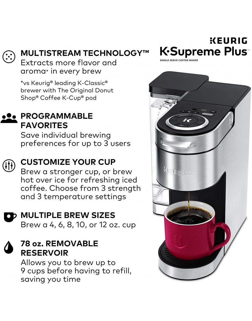 Keurig K-Supreme Plus Coffee Maker Single Serve K-Cup Pod Coffee Brewer With MultiStream Technology 78 Oz Removable Reservoir and Programmable Settings Stainless Steel