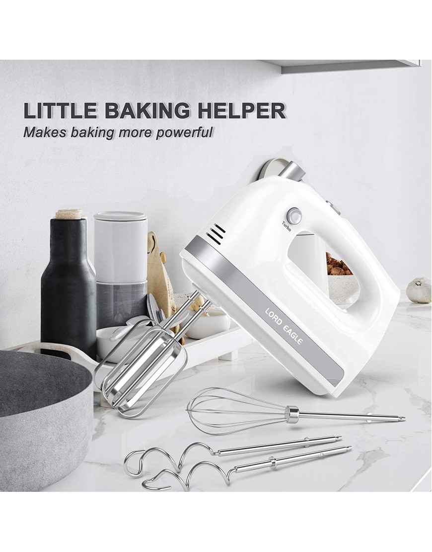 Lord Eagle Hand Mixer Electric 400W Power handheld Mixer for Baking Cake Egg Cream Food Beater Turbo Boost Self-Control Speed + 5 Speed + Eject Button + 5 Stainless Steel Accessories