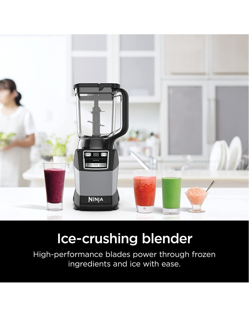 Ninja AMZ493BRN Compact Kitchen System 1200W 3 Functions for Smoothies Dough & Frozen Drinks with Auto-IQ 72-oz.* Blender Pitcher 40-oz. Processor Bowl & 18-oz. Single-Serve Cup Grey