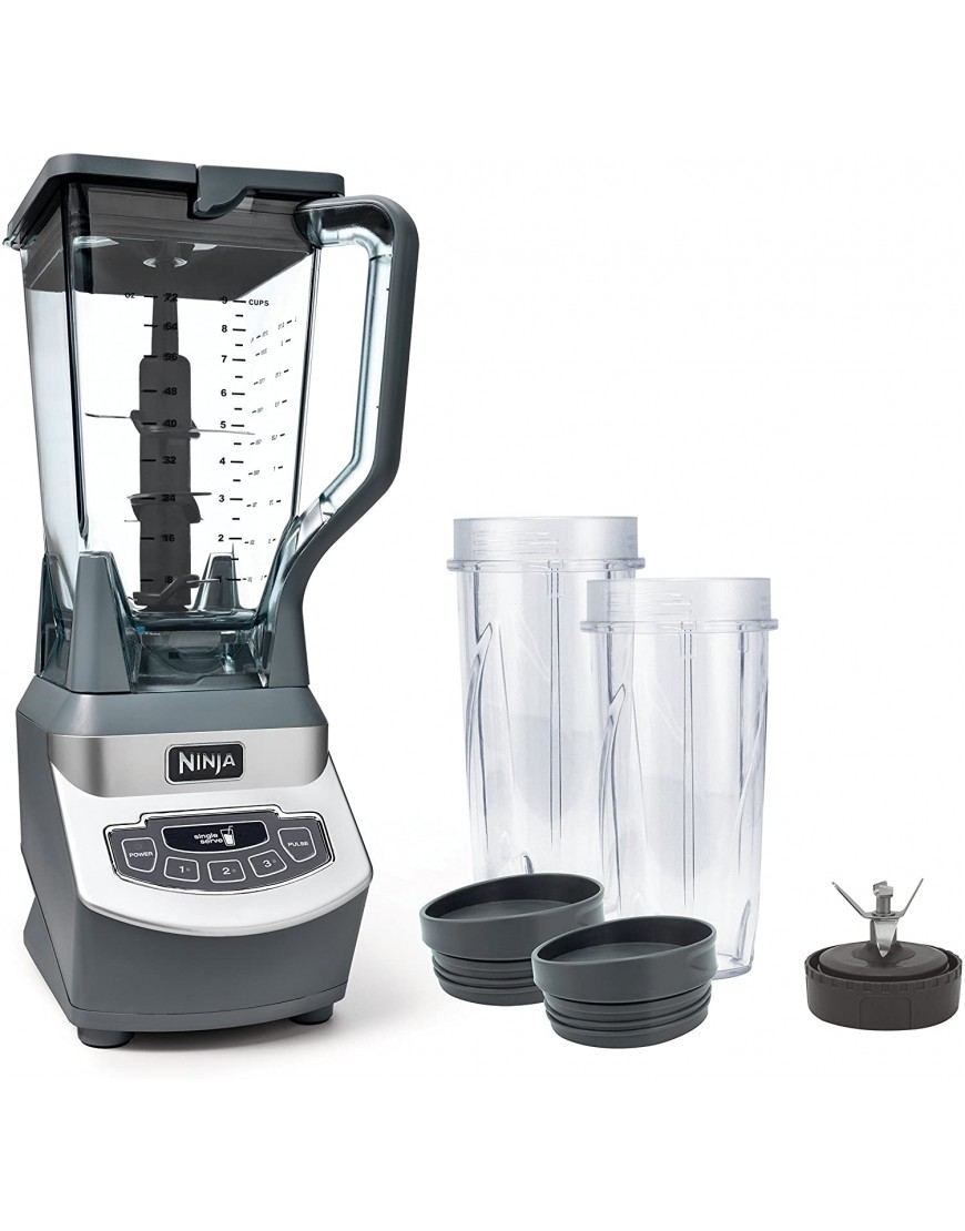 Ninja BL660 Professional Compact Smoothie & Food Processing Blender 1100-Watts 3 Functions for Frozen Drinks Smoothies Sauces & More 72-oz.* Pitcher 2 16-oz. To-Go Cups & Spout Lids Gray