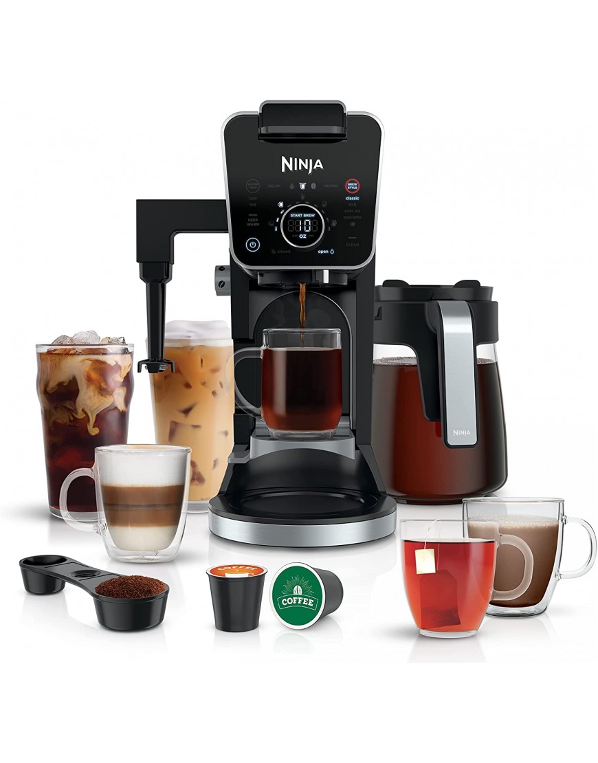 Ninja CFP301 DualBrew Pro System 12-Cup Coffee Maker Single-Serve for Grounds & K-Cup Pod Compatible 4 Brew Styles Frother 60-oz. Water Reservoir with Separate Hot Water Dispenser & Carafe Black