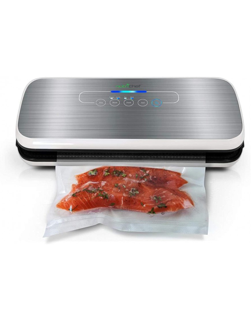 NutriChef PKVS Sealer | Automatic Vacuum Air Sealing System Preservation w Starter Kit | Compact Design | Lab Tested | Dry & Moist Food Modes | Led Indicator Lights 12" Silver