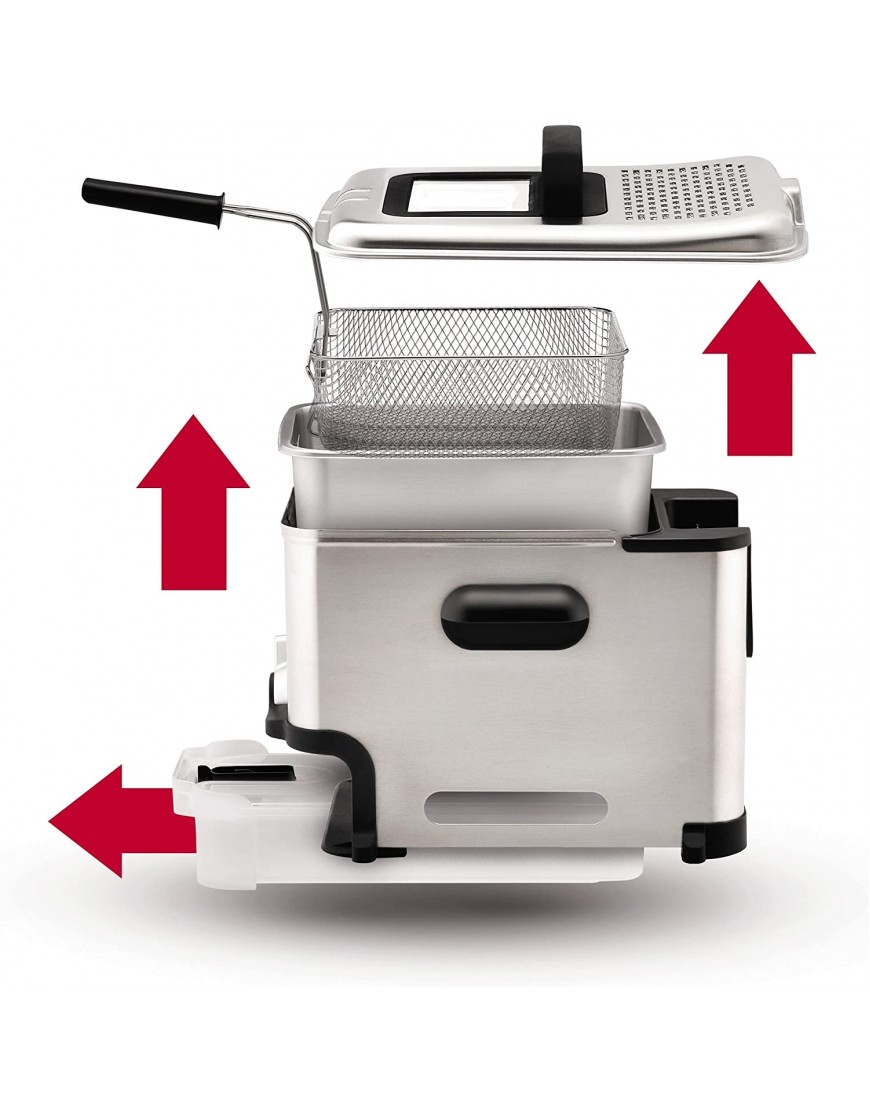 T-fal Deep Fryer with Basket Stainless Steel Easy to Clean Deep Fryer Oil Filtration 2.6-Pound Silver Model FR8000