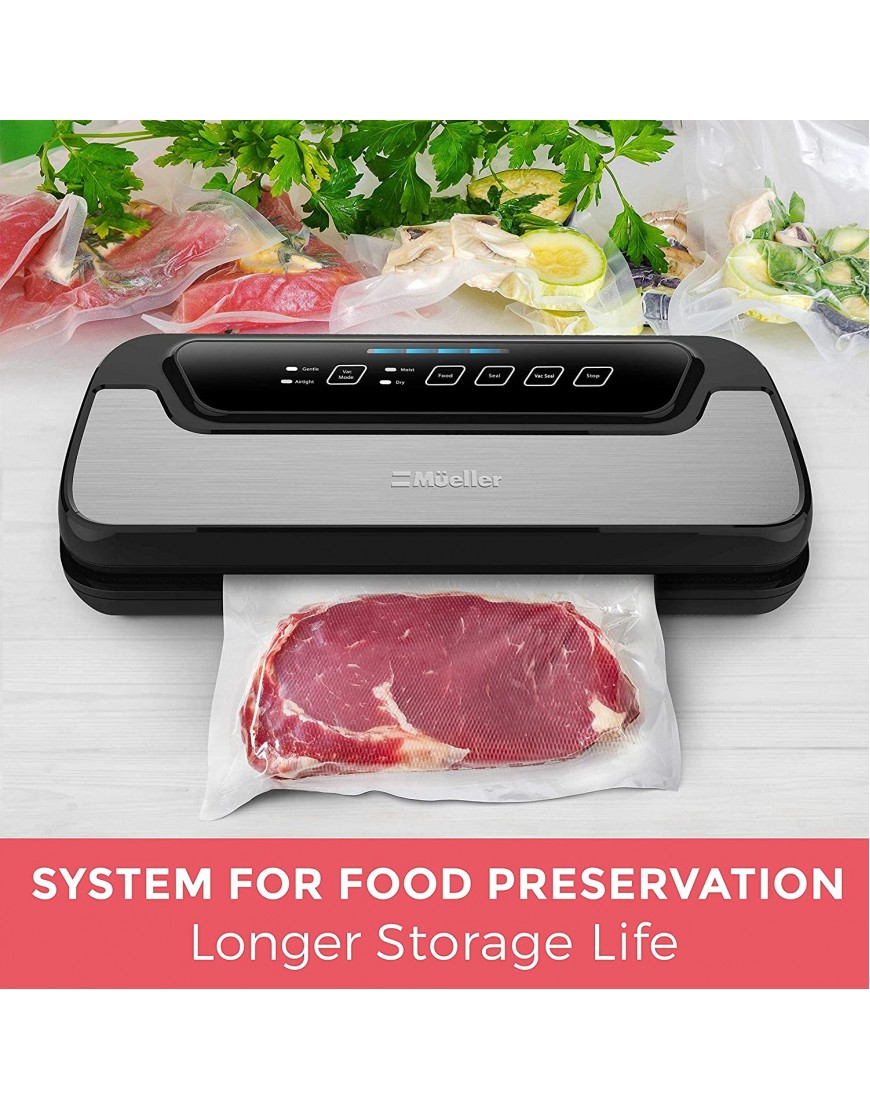 Vacuum Sealer Machine By Mueller | Automatic Vacuum Air Sealing System For Food Preservation & Sous Vide w Starter Kit | Compact Design | Lab Tested | Dry & Moist Food Modes | Led Indicator Lights