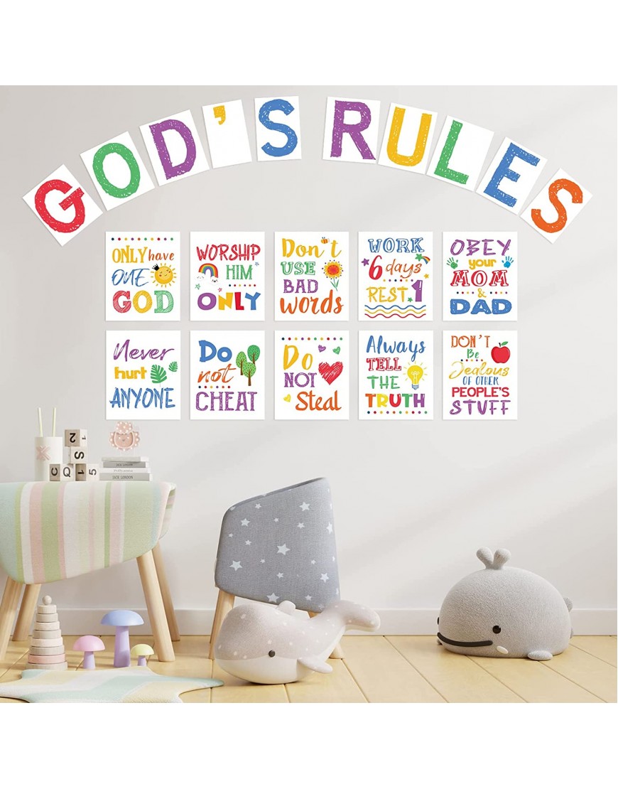 20 Pieces Ten Commandments Poster for Kids Christian Bible Verse Poster Inspirational Religious Scripture Wall Poster for Boys Girls Classroom Church Sunday School Christian Scripture Home Decoration