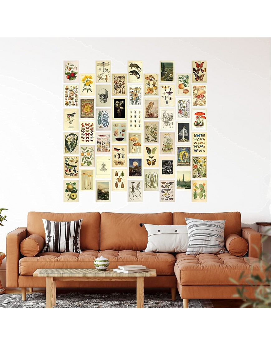 50 Mini Botanical Cottagecore Collage Art Posters 4” x 6” Vintage Aesthetic Wall Collage Kit for Trendy Photo Wall College Dorm Room Decor Cottagecore Decor Teen Room Boho Decor Bedroom Wall Art for Girls includes Vintage Botanical Art Prints Butterfly Wa