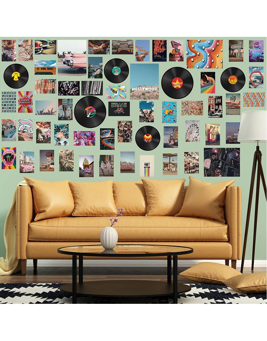 60 PCS Aesthetic Room Decor Retro Wall Collage Kit Retro Aesthetic Records Picture Wall Decor for Wall Dorm Collage Bedroom 80s 90s Wall Art Decor for Girl Teens Women Vintage Posters Indie Photo