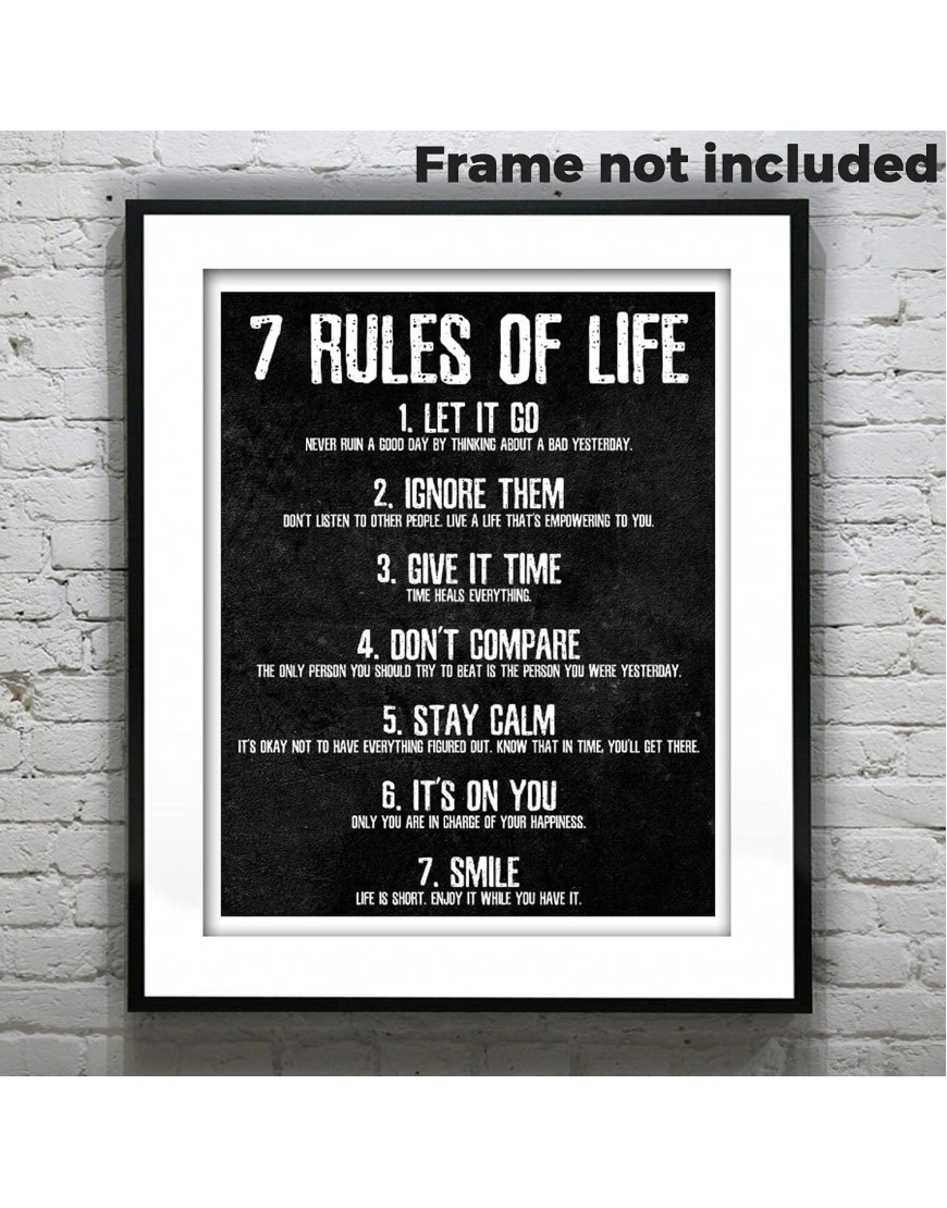 7 Rules of Life Motivational Poster Printed on Premium Cardstock Paper Sized 11 x 14 Inch Perfect Print For Bedroom or Home Office