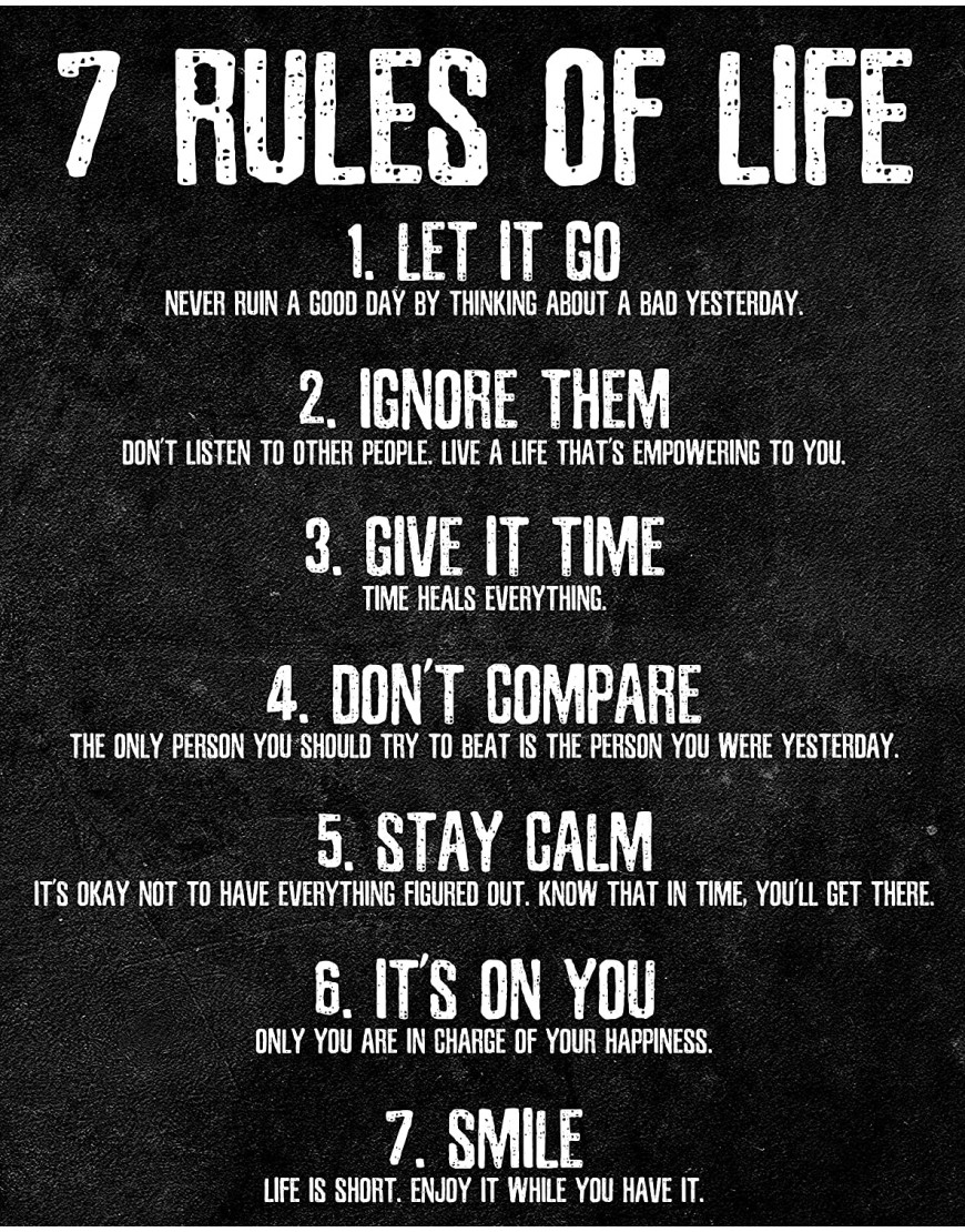 7 Rules of Life Motivational Poster Printed on Premium Cardstock Paper Sized 11 x 14 Inch Perfect Print For Bedroom or Home Office
