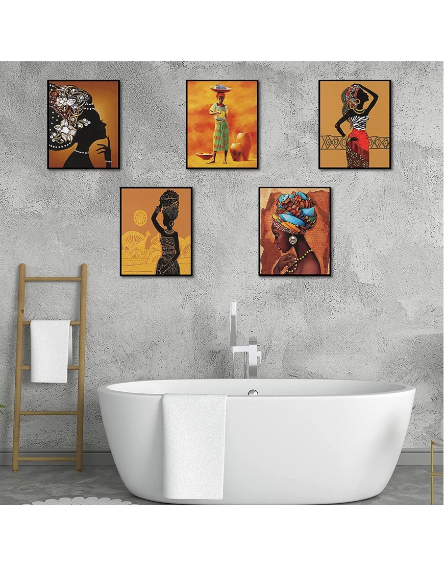 9 Pieces African American Wall Art Painting Retro Style Black Woman Ethnic Ancient Theme Diamond Girl Room Poster Black Art Painting Bedroom Bathroom Decor Unframed 8 x 10 Inch