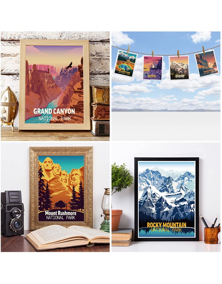 9 Pieces Vintage National Park Posters National Parks Art Prints Nature Wall Art and Mountain Print Set Abstract Travel Unframed for Hikers Campers Living Room Bedroom Bathroom Decor 8 x 10 Inch