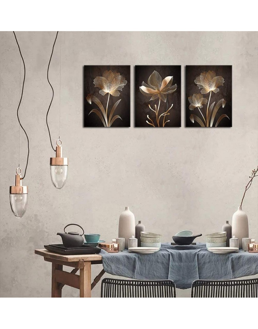 Abstract Wall Art Brown Flowers Canvas Pictures Contemporary Minimalism Abstract Flower Artwork for Bedroom Bathroom Living Room Wall Decor 12 x 16 x 3 Pieces