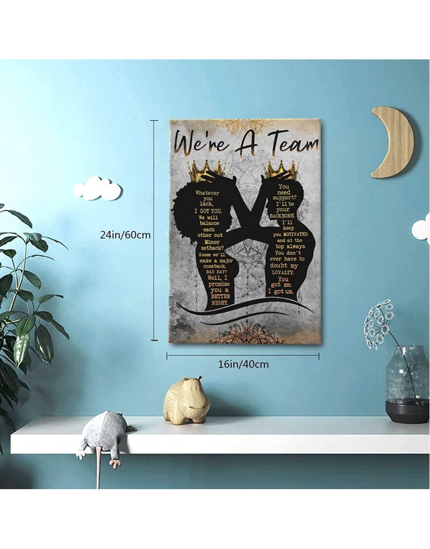 African American Wall Art Black King And Queen Canvas Print Painting Picture Artwork Black Girl Inspirational Quotes Wall Decor For Living Room Bedroom Office Home Decor Framed Ready To Hang 16x24Inch