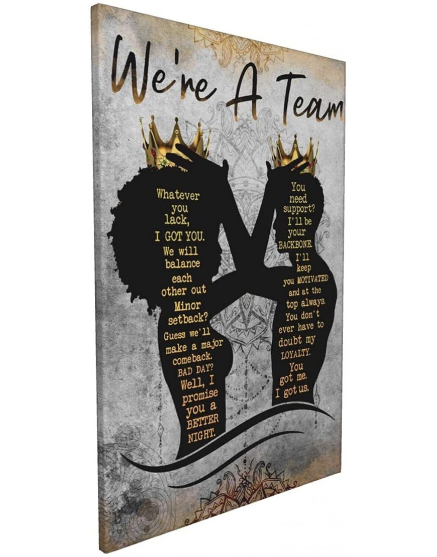 African American Wall Art Black King And Queen Canvas Print Painting Picture Artwork Black Girl Inspirational Quotes Wall Decor For Living Room Bedroom Office Home Decor Framed Ready To Hang 16x24Inch