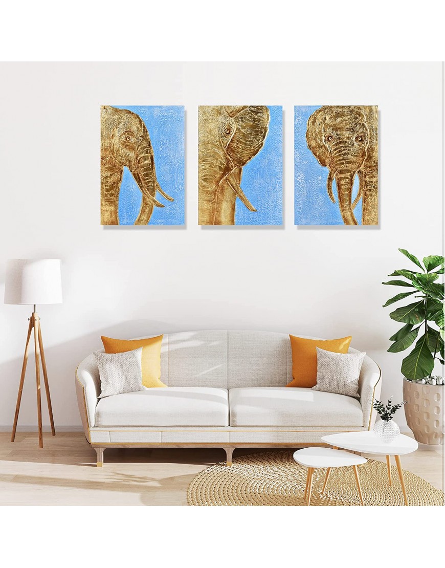 Canvas Wall Art 100% Hand Painted Elephant Oil Picture Minimalist Framed Wall Art for Living Room Bedroom Dining Room Bathroom or Office Wall Decor,12”x16”x 3 Pieces