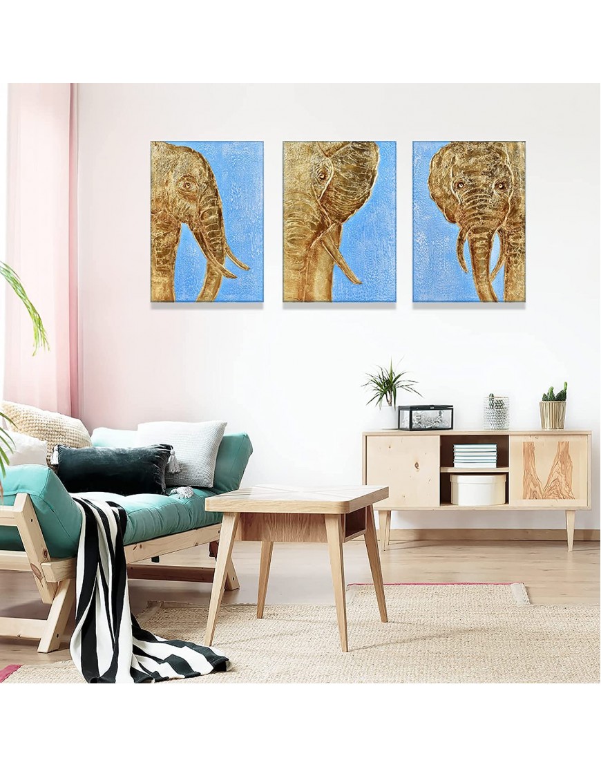 Canvas Wall Art 100% Hand Painted Elephant Oil Picture Minimalist Framed Wall Art for Living Room Bedroom Dining Room Bathroom or Office Wall Decor,12”x16”x 3 Pieces