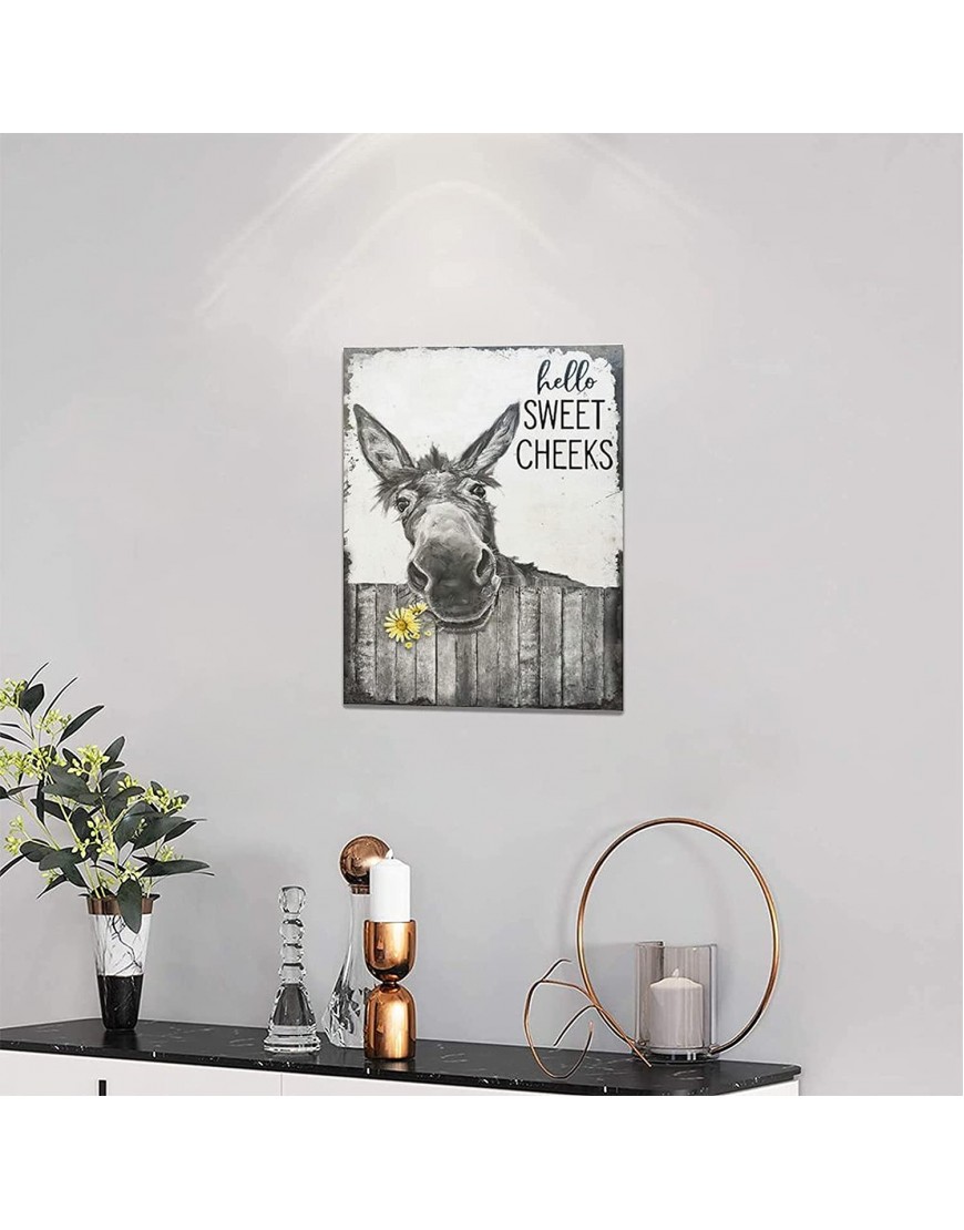 citari Farmhouse Bathroom Wall Art Donkey Poster Funny Donkey Pictures for Wall Rustic Canvas Print Black and White Painting Animal Wall Décor Country Vintage Framed Artwork 12x16