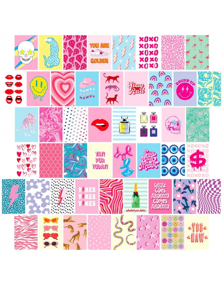 CLONCEP DESIGN Preppy Aesthetic Pictures Wall Collage Kit 50 PCS Retro Style Picture Collections Collage Dorm Decorations for Teens and Young Adults Wall Prints Kit Small Posters for Room Bedroom Aesthetic