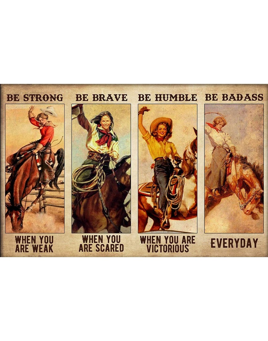 Cowgirl Rodeo Be Badass Everyday Vintage Poster Girls Love Horses tin Sign Vintage Metal Pub Club Cafe bar Home Wall Art Decoration Poster Retro 8x12inch