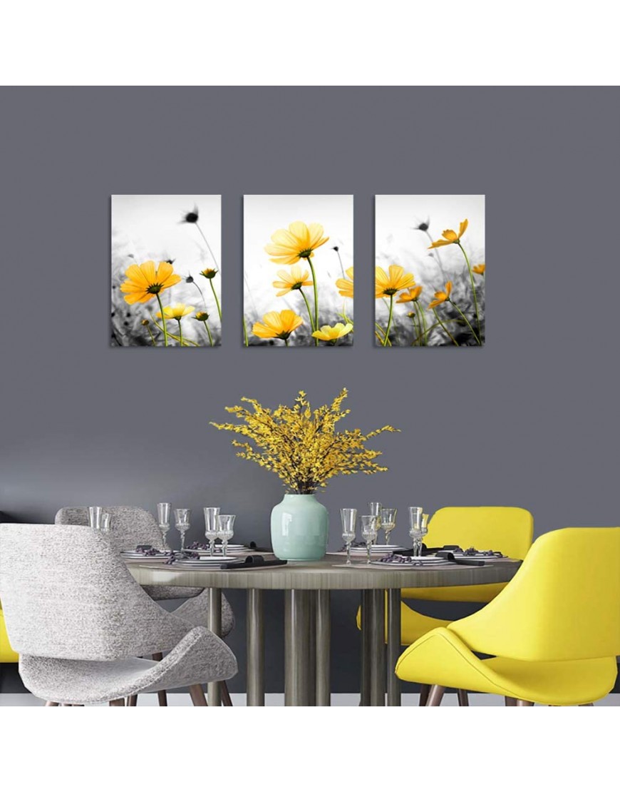 Flowers Canvas Art Wall Decor Black and White Framed Galsang Floral Prints and Posters Wall Hanging Decorations Ready to Hang for Bedroom Bathroom yellow 12x16x3Panles