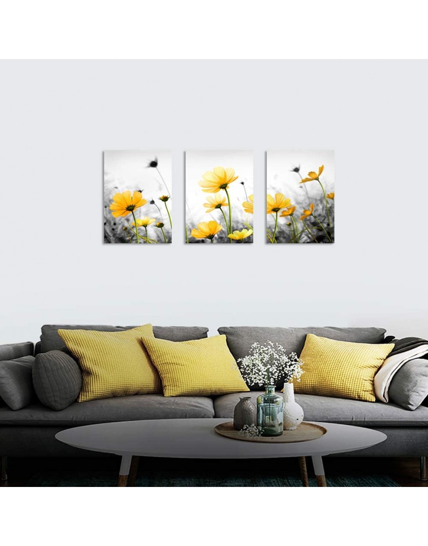 Flowers Canvas Art Wall Decor Black and White Framed Galsang Floral Prints and Posters Wall Hanging Decorations Ready to Hang for Bedroom Bathroom yellow 12x16x3Panles