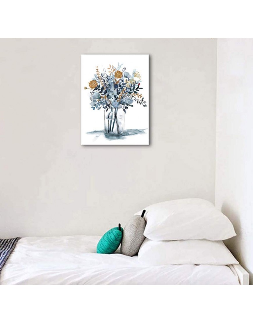 Flowers Wall Art Pictures Wall Decor Watercolor Canvas Pictures Bathroom Bedroom Living Room Decoration Blue Canvas Picture Contemporary Botanic in Jar Canvas Artwork Framed Ready to Hang 12 x 16