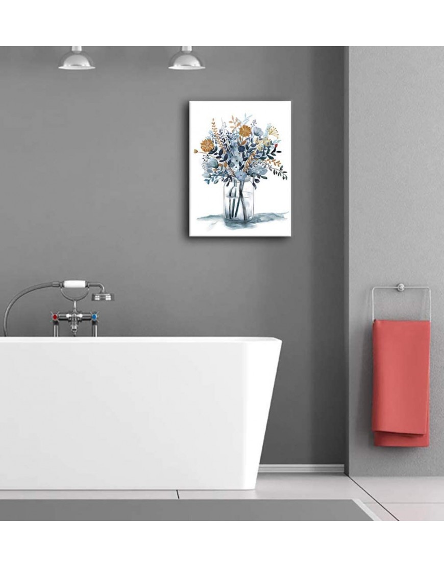 Flowers Wall Art Pictures Wall Decor Watercolor Canvas Pictures Bathroom Bedroom Living Room Decoration Blue Canvas Picture Contemporary Botanic in Jar Canvas Artwork Framed Ready to Hang 12 x 16