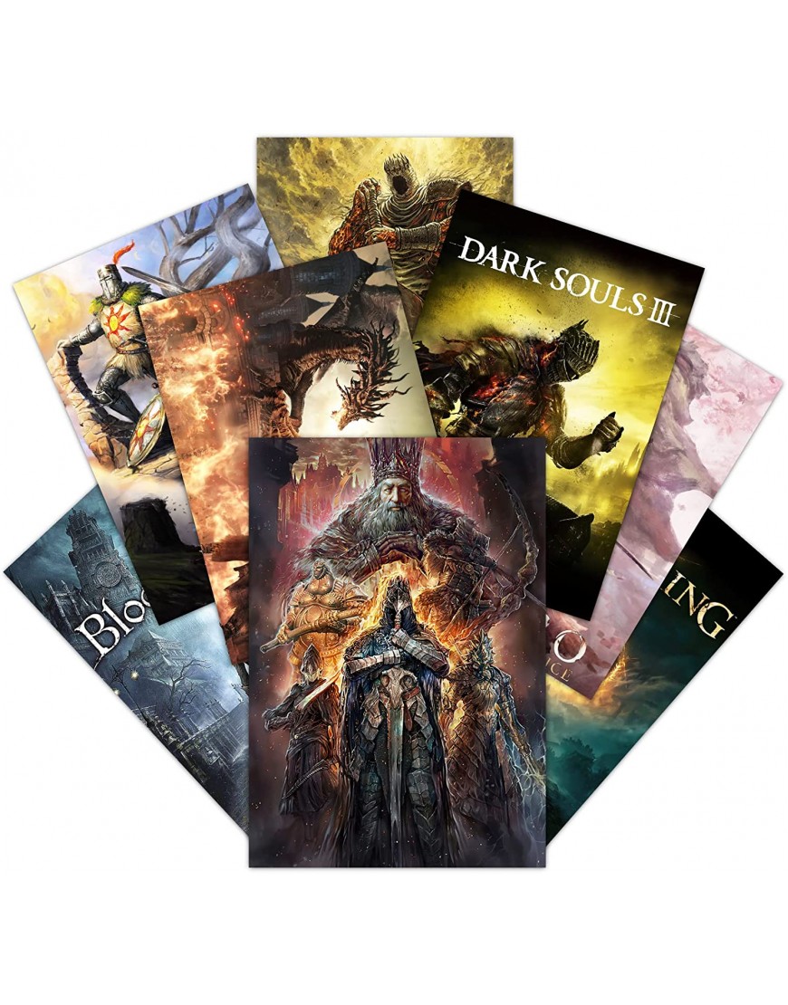 GTOTd Dark Souls Elden Ring posters 8 Pack 11.5" x 16.5“dark souls merchandise game posters Unframed Version HD Poster for Living Room Bedroom Club Wall Art Decor