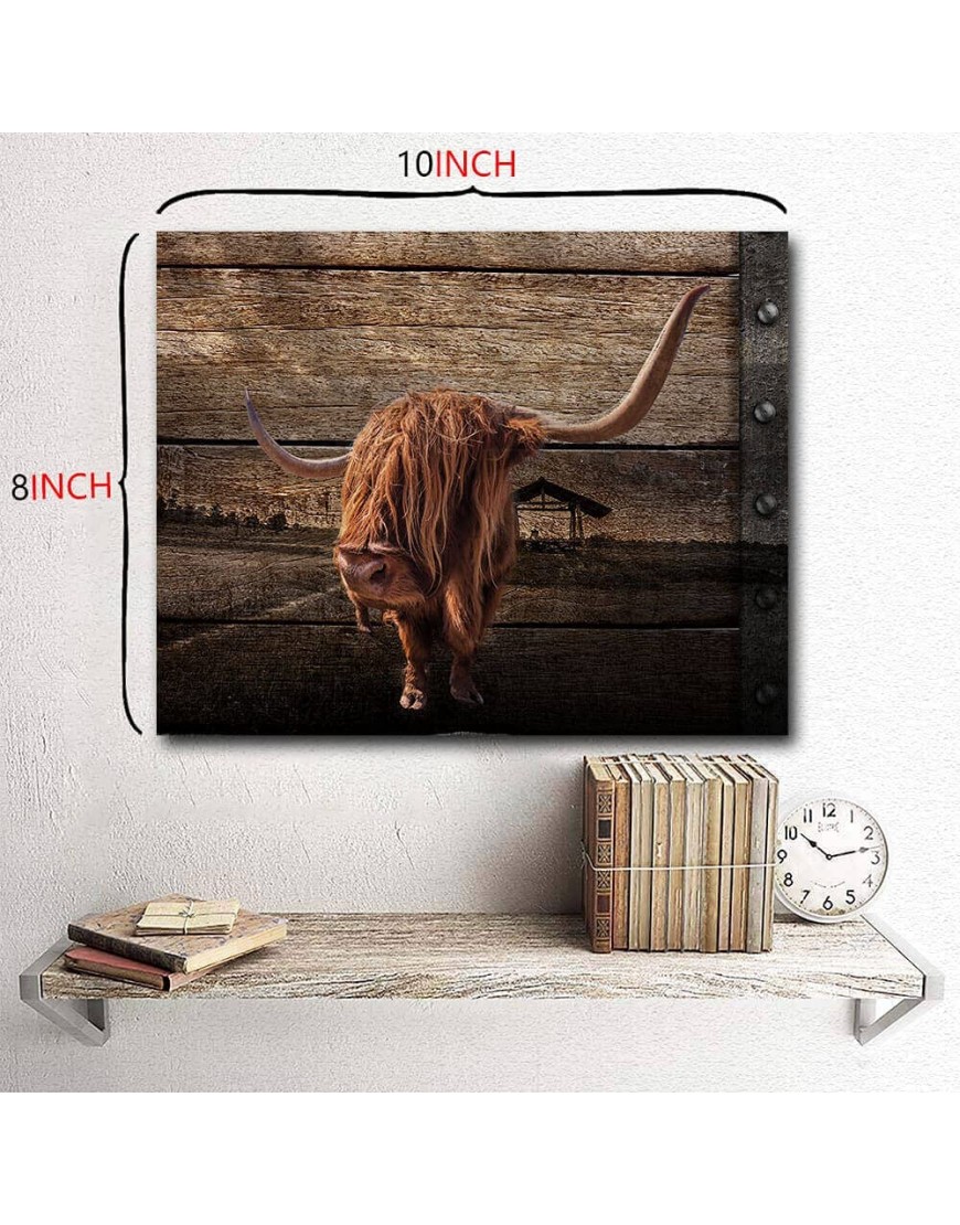 Highland Cow Canvas Black and White Landscape Pasture Hairy Cow Wall Art Pictures Canvas Wall Art Farmhouse Prints Photo Contemporary Cow Decor Paintings Home Decoration Artwork 8x10x4 Unframed