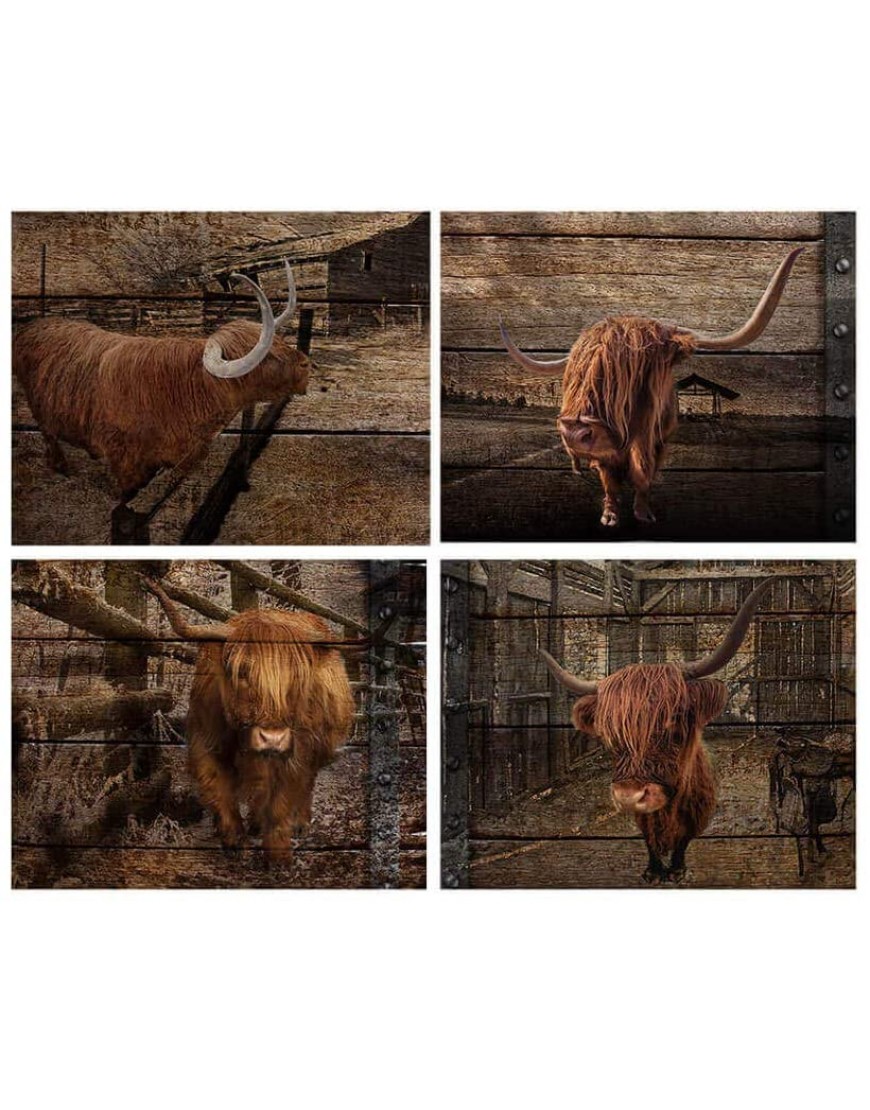 Highland Cow Canvas Black and White Landscape Pasture Hairy Cow Wall Art Pictures Canvas Wall Art Farmhouse Prints Photo Contemporary Cow Decor Paintings Home Decoration Artwork 8"x10"x4 Unframed