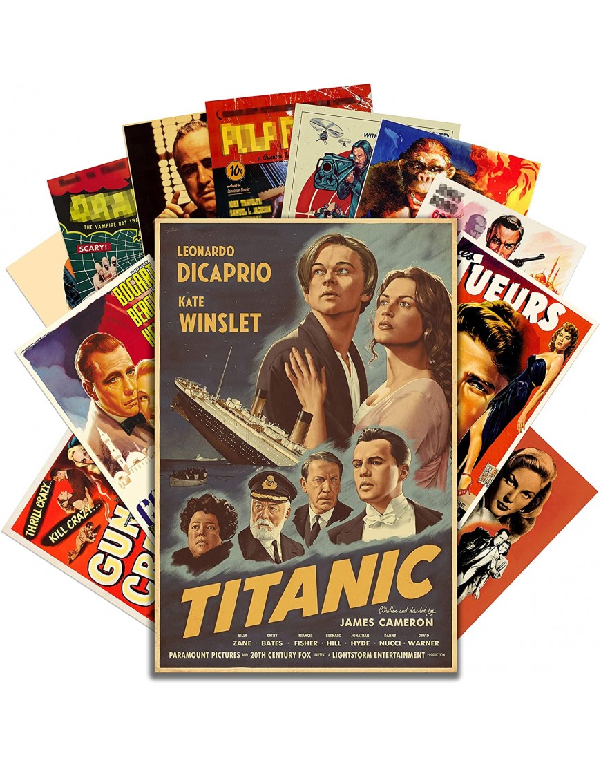 HK Studio Vintage Movie Posters for Wall Collage Kit Dorm Easy Peel and Stick Classic Film Posters Indie Posters for Room Aesthetic 7.8x11.8 Pack 12
