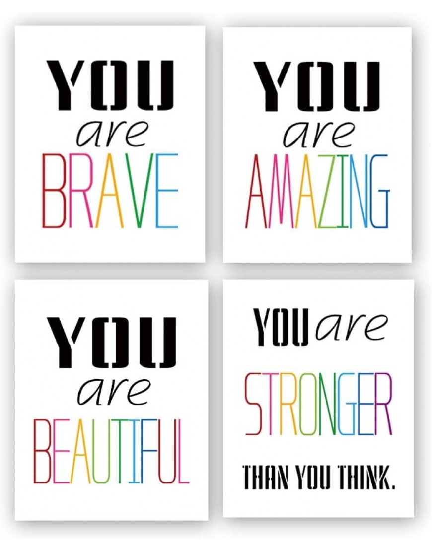 HPNIUB Typography Watercolor Word Inspirational Quote&Saying Modern Art Print Set of 4 8”X10” Painting，Motivational Phrase Wall Art Poster for Nursery or Kids Room Home Decor，Not Include Frame