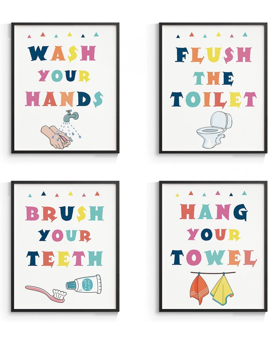 InSimSea Funny Bathroom Signs Prints Bathroom Quotes and Sayings Art Prints Kids Bathroom Wall Decor set of 4 8x10 inch Unframed